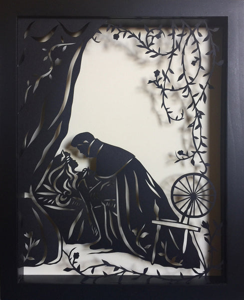 SLEEPING BEAUTY Papercut in Shadow Box - Hand-Cut Silhouette, Framed