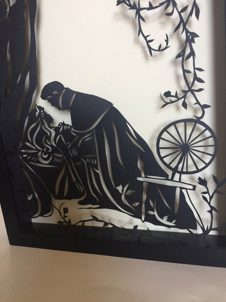 SLEEPING BEAUTY Papercut in Shadow Box - Hand-Cut Silhouette, Framed