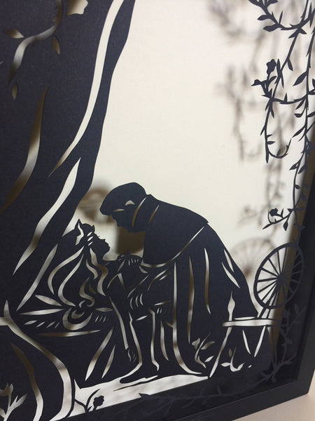 SLEEPING BEAUTY Papercut in Shadow Box - Hand-Cut Silhouette, Framed