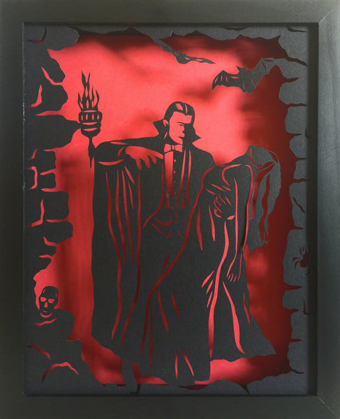 DRACULA Papercut in Shadow Box - Hand-Cut Silhouette, Framed