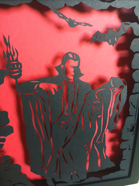 DRACULA Papercut in Shadow Box - Hand-Cut Silhouette, Framed