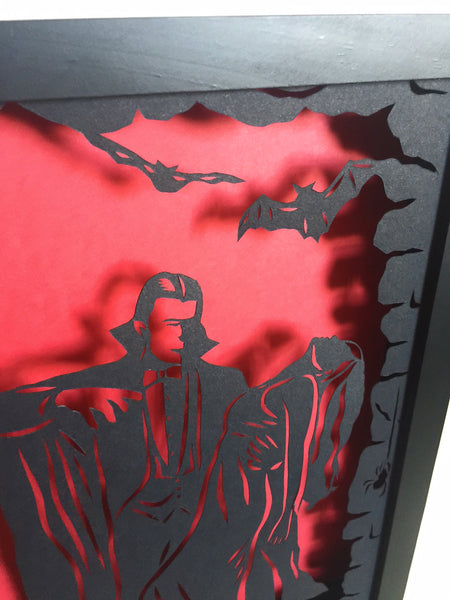 DRACULA Papercut in Shadow Box - Hand-Cut Silhouette, Framed