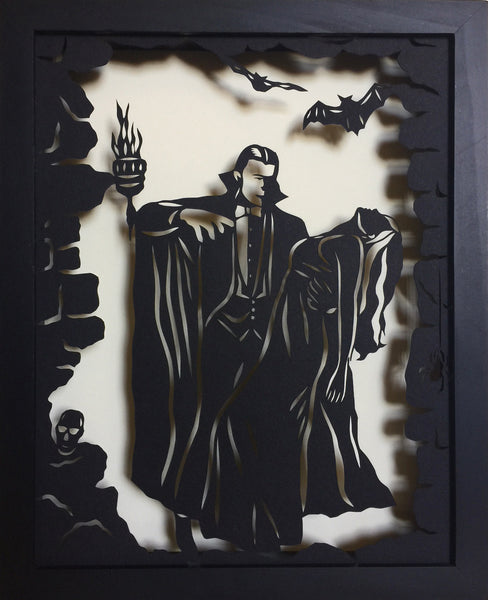 DRACULA Papercut in Shadow Box - Hand-Cut Silhouette, Framed
