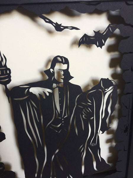 DRACULA Papercut in Shadow Box - Hand-Cut Silhouette, Framed