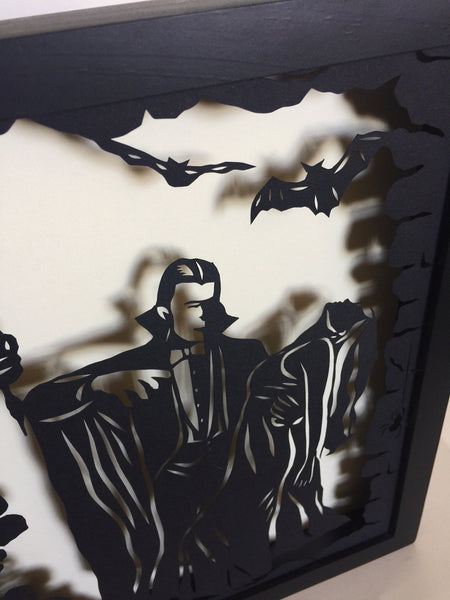 DRACULA Papercut in Shadow Box - Hand-Cut Silhouette, Framed