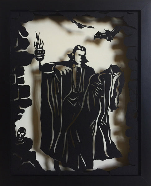 DRACULA Papercut in Shadow Box - Hand-Cut Silhouette, Framed