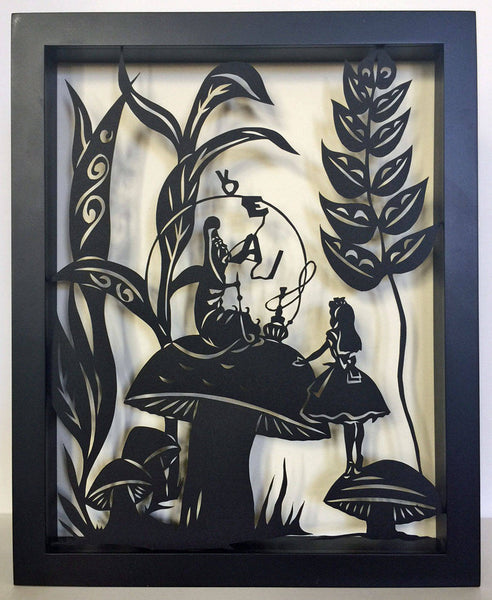 ALICE'S ADVENTURES in WONDERLAND - Advice from a Caterpillar, Hand-Cut Papercut in Shadow Box, Framed