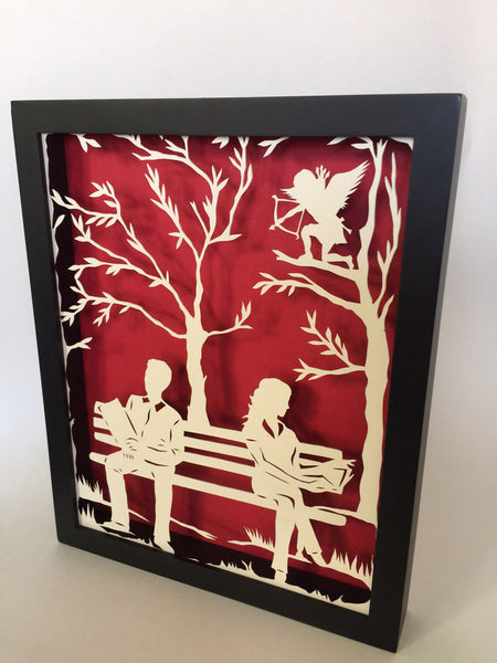 DIVINE INTERVENTION Papercut in Shadow Box - Hand-Cut Silhouette, Framed