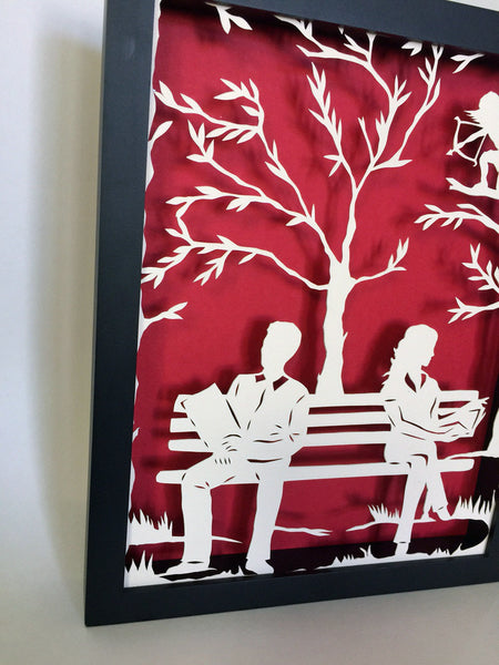 DIVINE INTERVENTION Papercut in Shadow Box - Hand-Cut Silhouette, Framed
