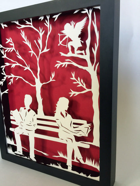 DIVINE INTERVENTION Papercut in Shadow Box - Hand-Cut Silhouette, Framed