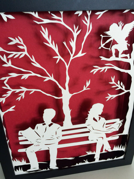 DIVINE INTERVENTION Papercut in Shadow Box - Hand-Cut Silhouette, Framed
