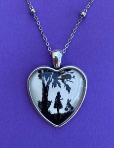 ALICE IN WONDERLAND Heart Necklace - pendant on chain - Silhouette Jewelry