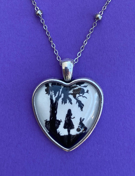 ALICE IN WONDERLAND Heart Necklace - pendant on chain - Silhouette Jewelry