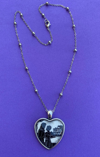 PRIDE AND PREJUDICE Heart Necklace, pendant on chain - Elizabeth and Darcy - Silhouette Jewelry