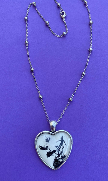 PETER PAN Heart Necklace, pendant on chain - Silhouette Jewelry