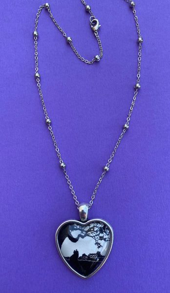 GONE WITH the WIND Heart Necklace - pendant on chain - Silhouette Jewelry