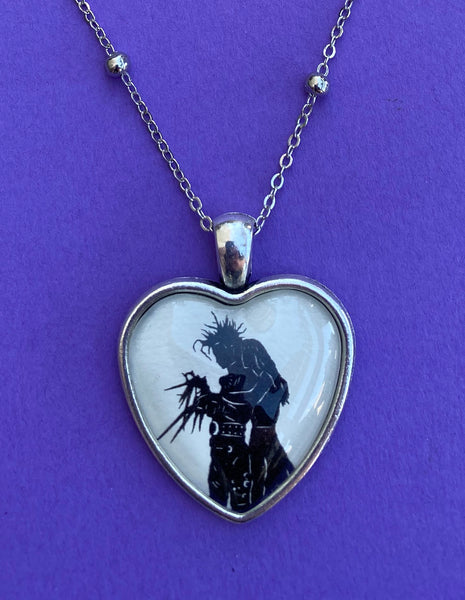 EDWARD SCISSORHANDS Heart Necklace, pendant on chain - Silhouette Jewelry