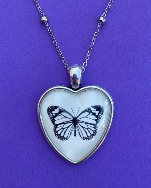 BUTTERFLY Heart Necklace, pendant on chain - Silhouette Jewelry
