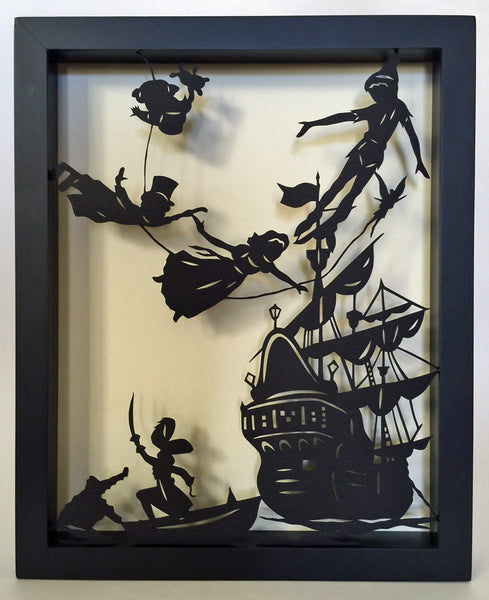PETER PAN Papercut in Shadow Box - Hand-Cut Silhouette, Framed
