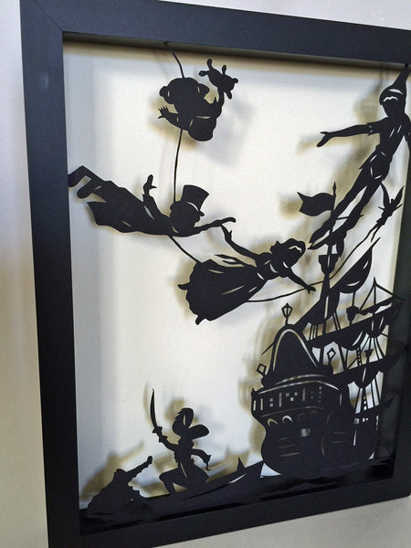 PETER PAN Papercut in Shadow Box - Hand-Cut Silhouette, Framed