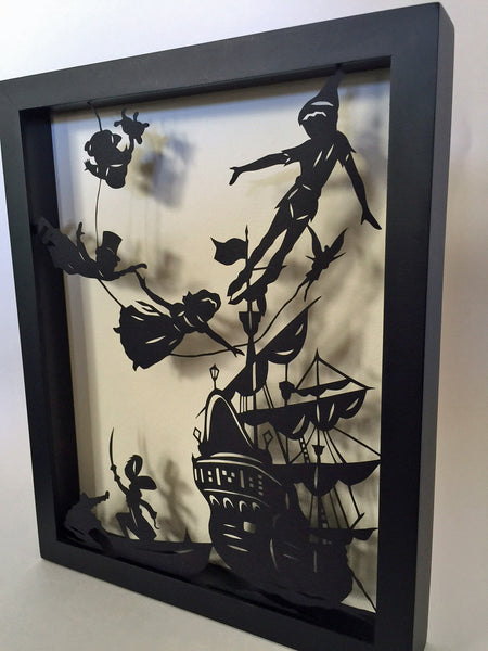 PETER PAN Papercut in Shadow Box - Hand-Cut Silhouette, Framed