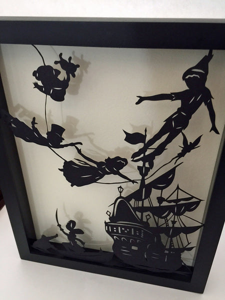 PETER PAN Papercut in Shadow Box - Hand-Cut Silhouette, Framed
