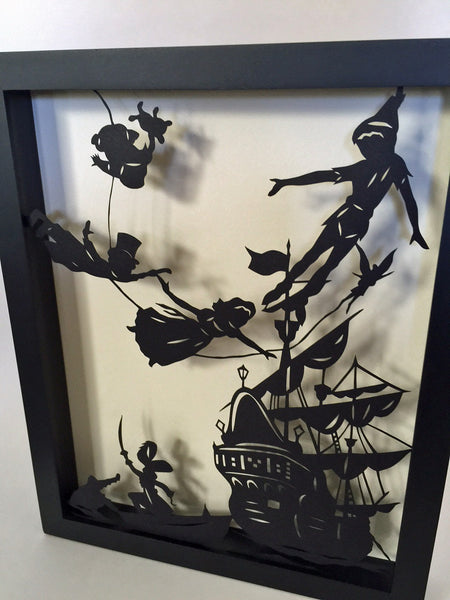 PETER PAN Papercut in Shadow Box - Hand-Cut Silhouette, Framed