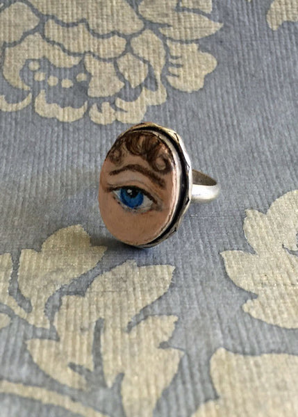 LOVER'S EYE Jewelry, Ring - original painting by Tina Tarnoff, vintage ring