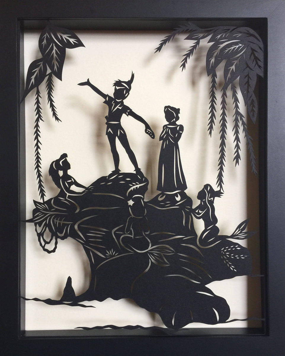 PETER PAN and the MERMAIDS Papercut in Shadow Box - Hand-Cut Silhouett –  Tina Tarnoff