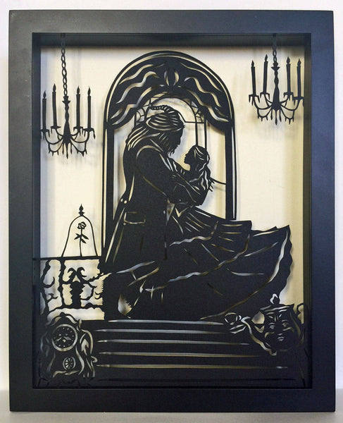 BEAUTY and the BEAST Papercut in Shadow Box, Framed - Hand-Cut Silhouette