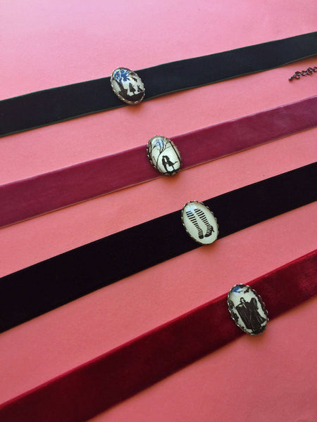 RIBBON CHOKER / Velvet - Choose Color and Image - Silhouette Jewelry