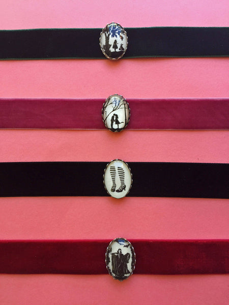 RIBBON CHOKER / Velvet - Choose Color and Image - Silhouette Jewelry