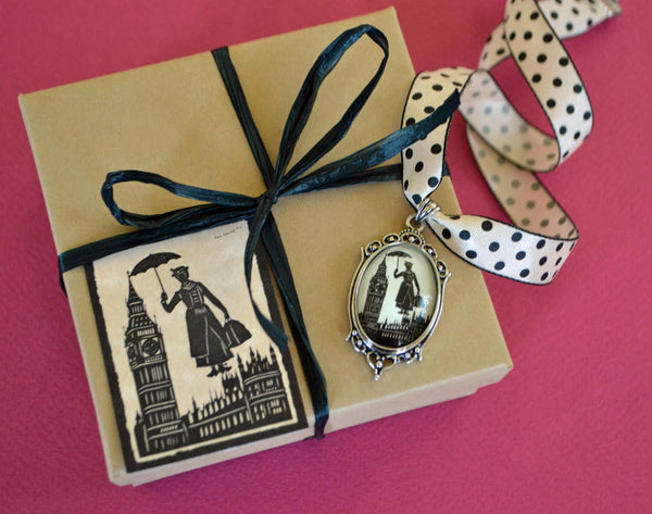 MARY POPPINS Choker Necklace, pendant on ribbon - Silhouette Jewelry