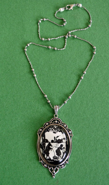 LITTLE RED RIDING Hood Necklace, pendant on chain - Silhouette Jewelry
