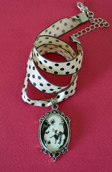 ALICE IN WONDERLAND Choker Necklace - Down the Rabbit Hole - pendant on ribbon