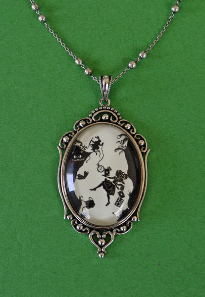 ALICE IN WONDERLAND Necklace - Down the Rabbit Hole, pendant on chain, Silhouette Jewelry