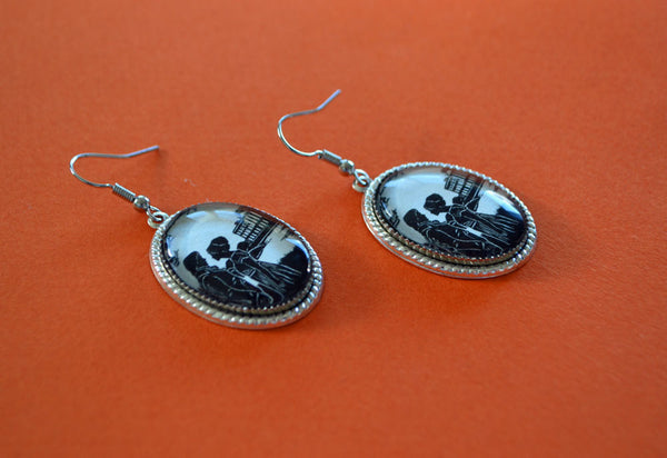 PRIDE AND PREJUDICE Earrings - Elizabeth and Darcy at Pemberley - Silhouette Jewelry
