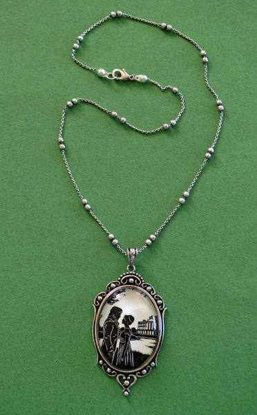 PRIDE AND PREJUDICE Necklace, pendant on chain - Elizabeth and Darcy - Silhouette Jewelry