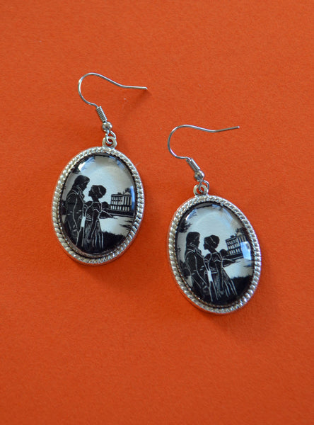 PRIDE AND PREJUDICE Earrings - Elizabeth and Darcy at Pemberley - Silhouette Jewelry