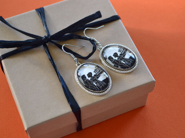 PRIDE AND PREJUDICE Earrings - Elizabeth and Darcy at Pemberley - Silhouette Jewelry