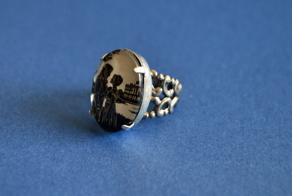 PRIDE AND PREJUDICE Ring - Elizabeth and Darcy at Pemberley - Silhouette Jewelry