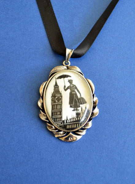 MARY POPPINS Choker Necklace - pendant on ribbon - Silhouette Jewelry