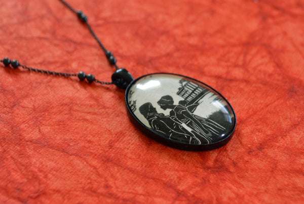 PRIDE AND PREJUDICE Necklace - Elizabeth and Darcy, pendant on chain - Silhouette Jewelry