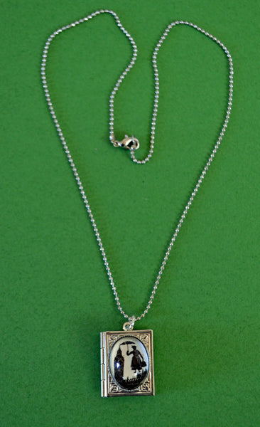 MARY POPPINS Book Locket Necklace, pendant on chain - Silhouette Jewelry