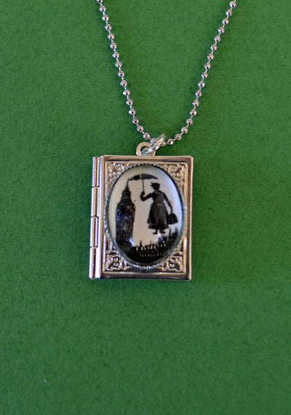 MARY POPPINS Book Locket Necklace, pendant on chain - Silhouette Jewelry