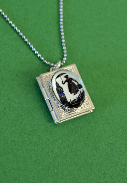 MARY POPPINS Book Locket Necklace, pendant on chain - Silhouette Jewelry