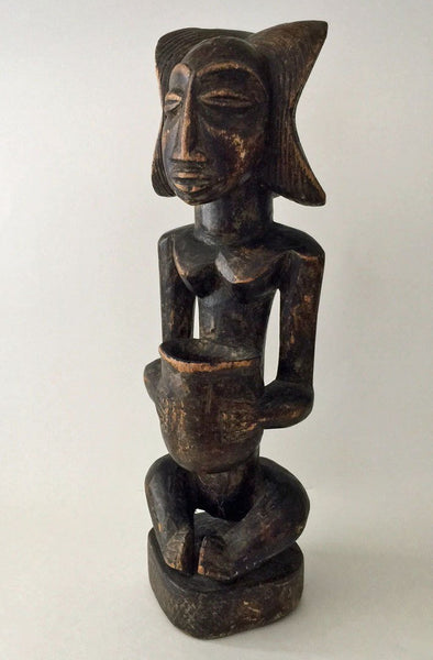 African Wooden Statue Luba Tribe from Congo Woman Bowl Bearer 1960s