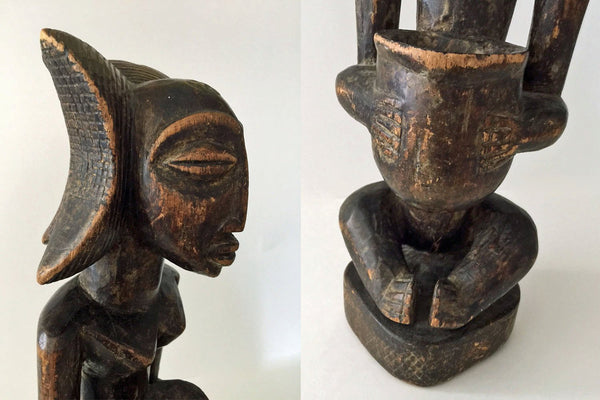 African Wooden Statue Luba Tribe from Congo Woman Bowl Bearer 1960s