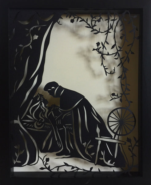 SLEEPING BEAUTY Papercut in Shadow Box - Hand-Cut Silhouette, Framed