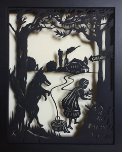 Little RED RIDING HOOD Papercut in Shadow Box - Hand-Cut Silhouette, Framed
